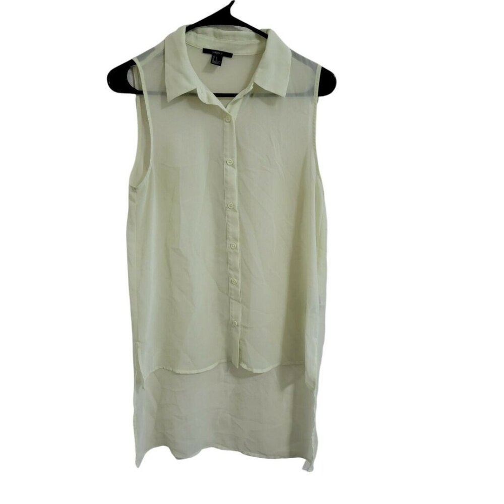 Forever 21 Button Up Shirt Womens Size Small Yellow Sleeveless Sheer Summer Top